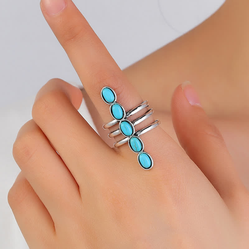 Bague en alliage à rayures turquoises Bohemia Olivenorma