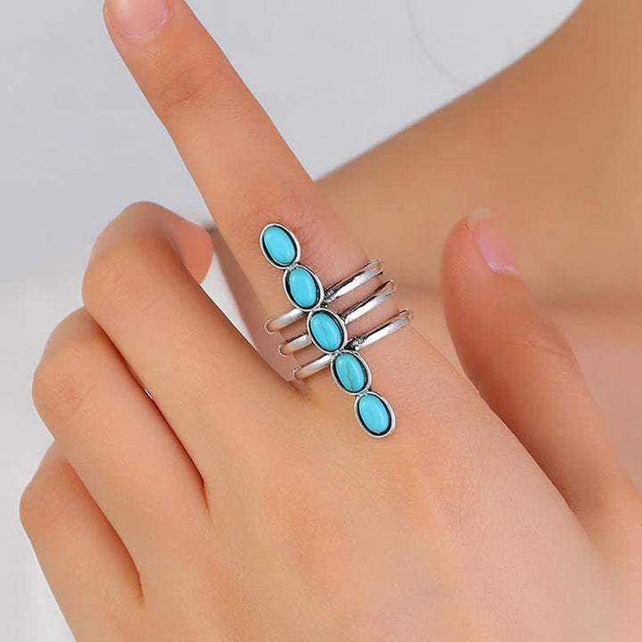 Bague en alliage à rayures turquoises Bohemia Olivenorma