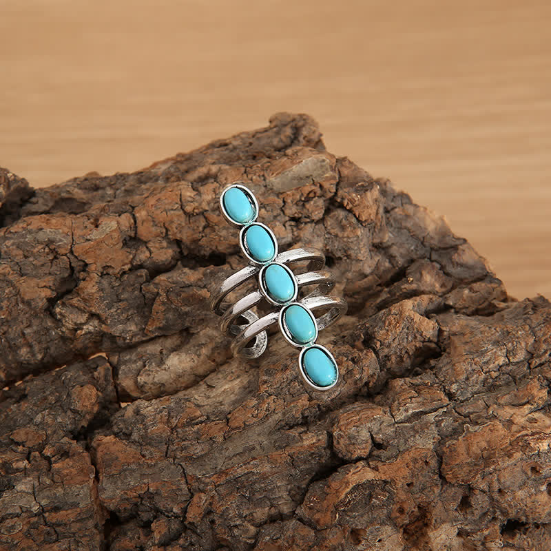 Bague en alliage à rayures turquoises Bohemia Olivenorma