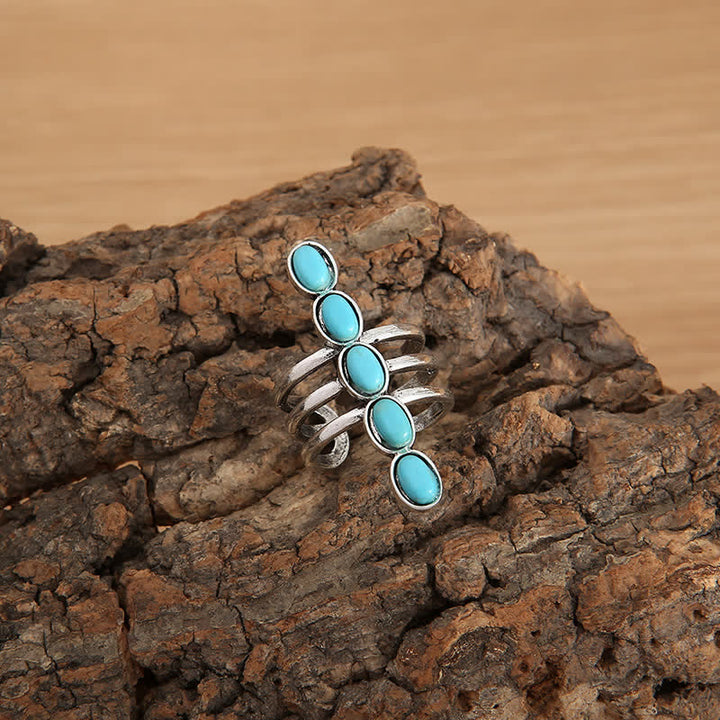 Bague en alliage à rayures turquoises Bohemia Olivenorma
