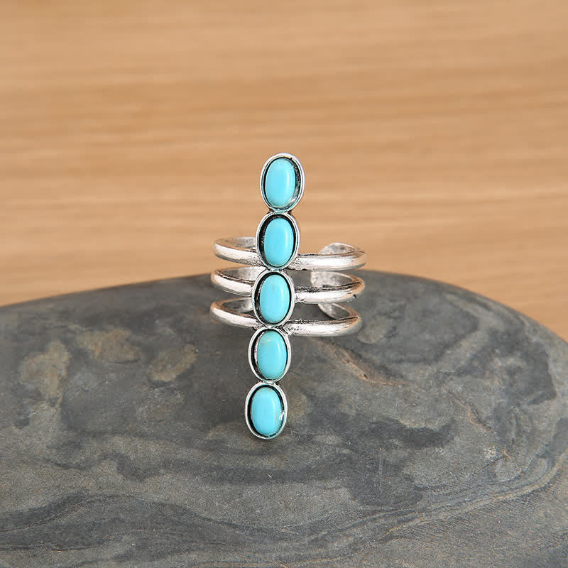 Bague en alliage à rayures turquoises Bohemia Olivenorma