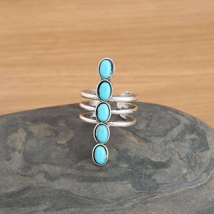 Bague en alliage à rayures turquoises Bohemia Olivenorma