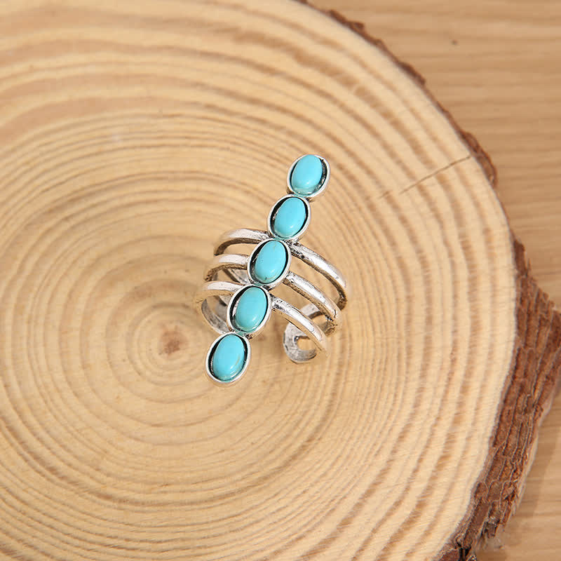 Bague en alliage à rayures turquoises Bohemia Olivenorma