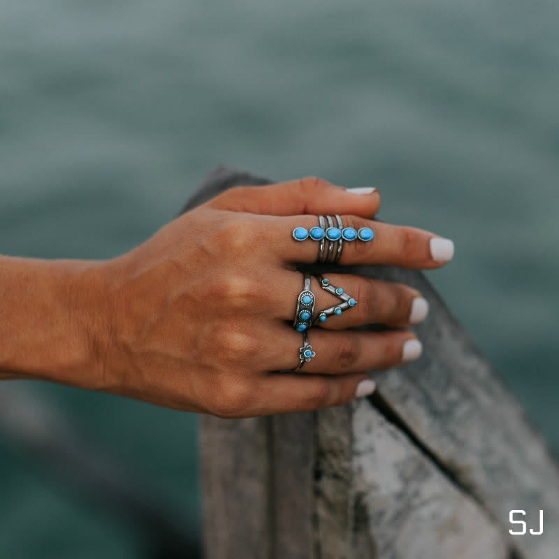 Bague en alliage à rayures turquoises Bohemia Olivenorma