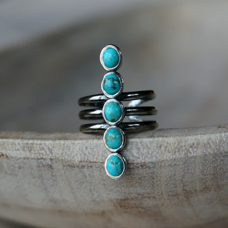 Bague en alliage à rayures turquoises Bohemia Olivenorma