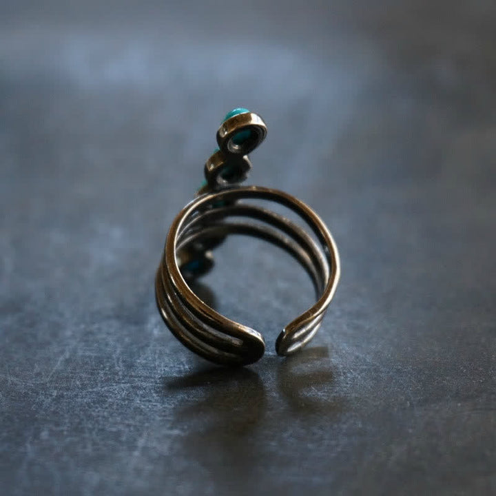 Bague en alliage à rayures turquoises Bohemia Olivenorma