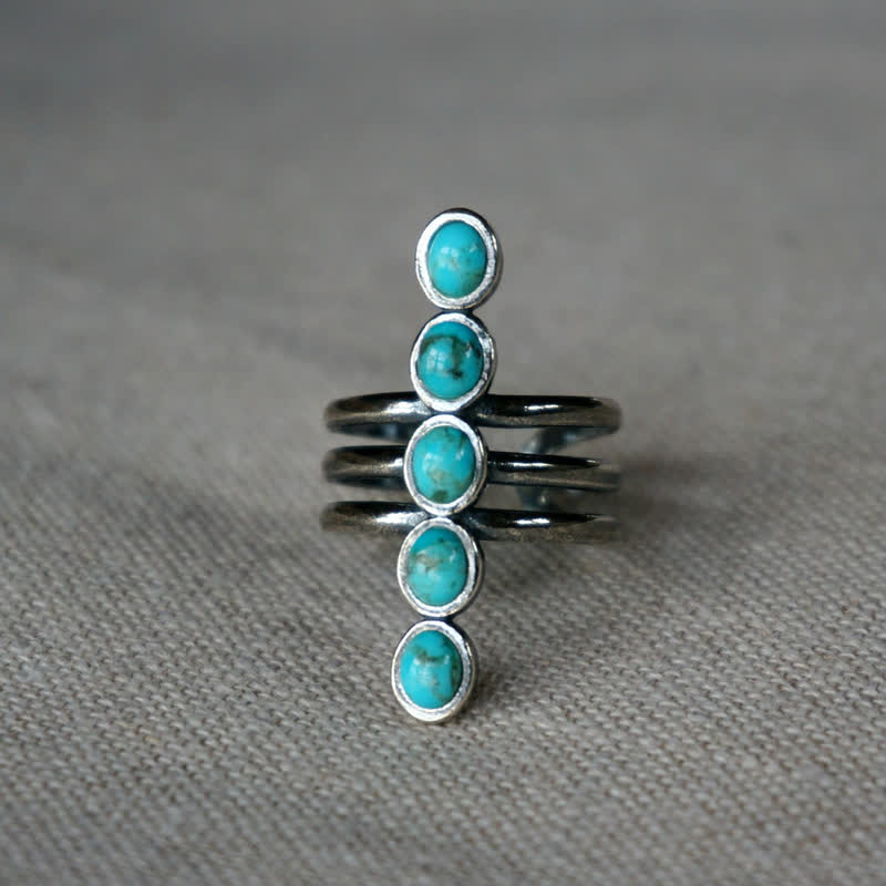 Bague en alliage à rayures turquoises Bohemia Olivenorma