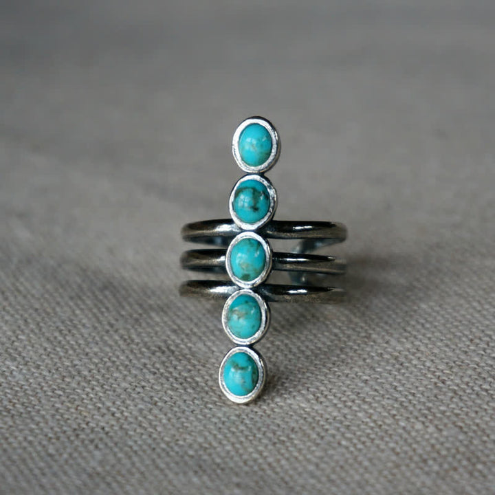 Bague en alliage à rayures turquoises Bohemia Olivenorma