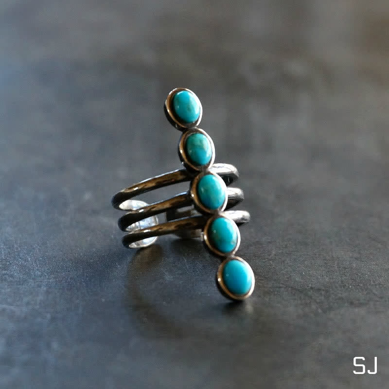 Bague en alliage à rayures turquoises Bohemia Olivenorma
