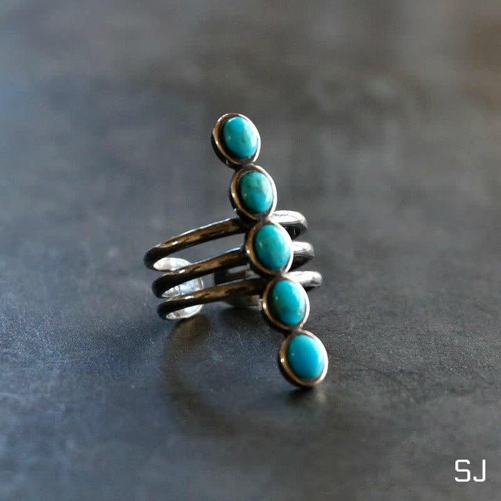 Bague en alliage à rayures turquoises Bohemia Olivenorma
