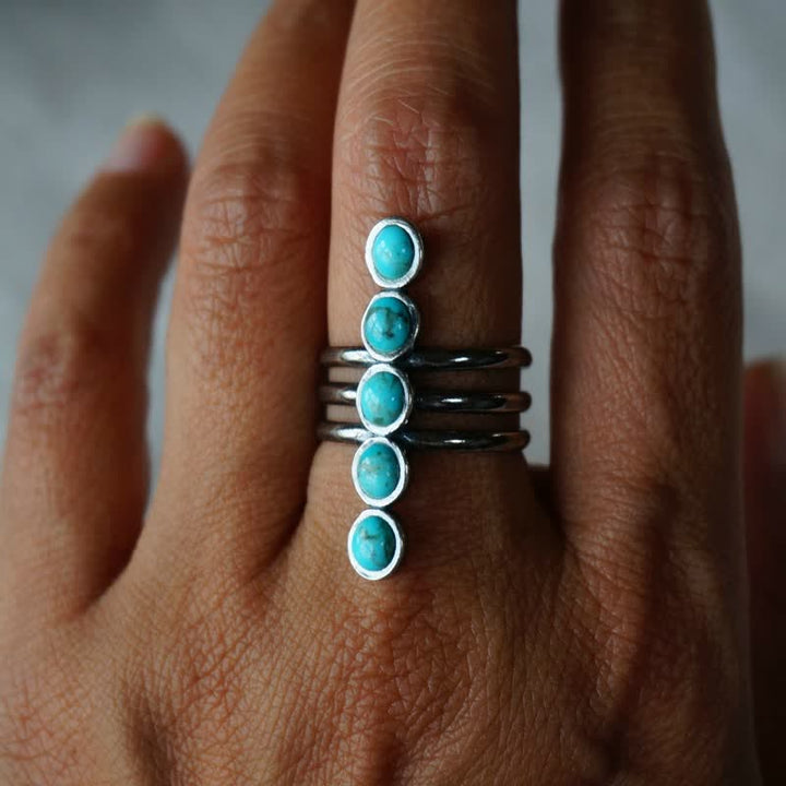 Bague en alliage à rayures turquoises Bohemia Olivenorma