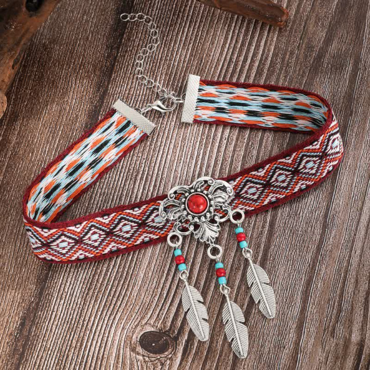 Collier pendentif turquoise en corde de coton tressé style bohème Olivenorma