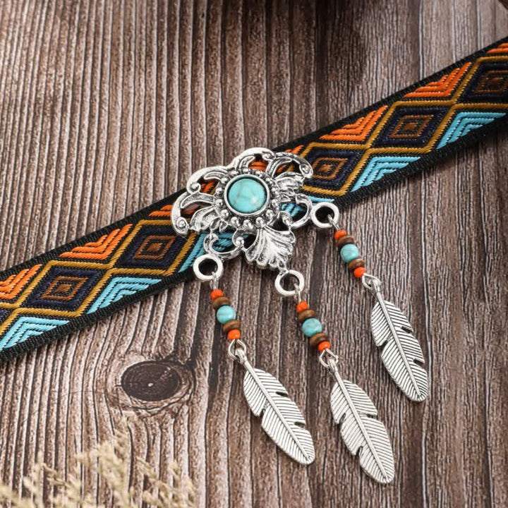 Collier pendentif turquoise en corde de coton tressé style bohème Olivenorma