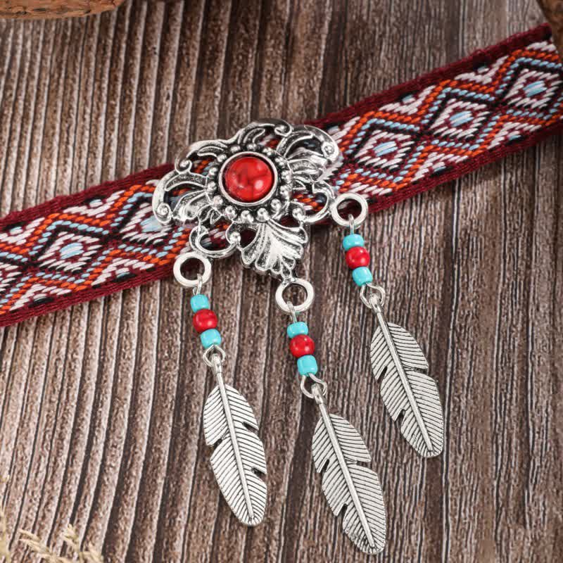 Collier pendentif turquoise en corde de coton tressé style bohème Olivenorma