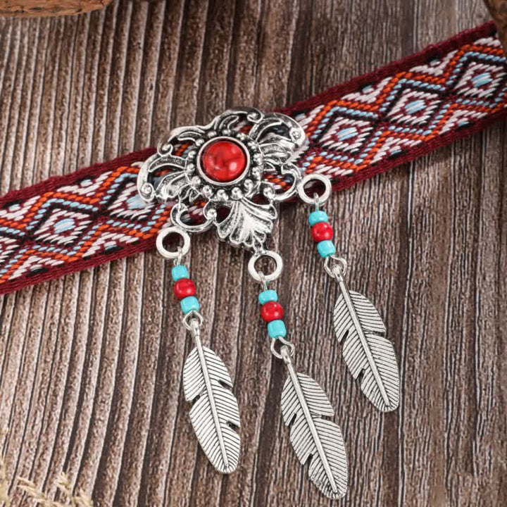 Collier pendentif turquoise en corde de coton tressé style bohème Olivenorma