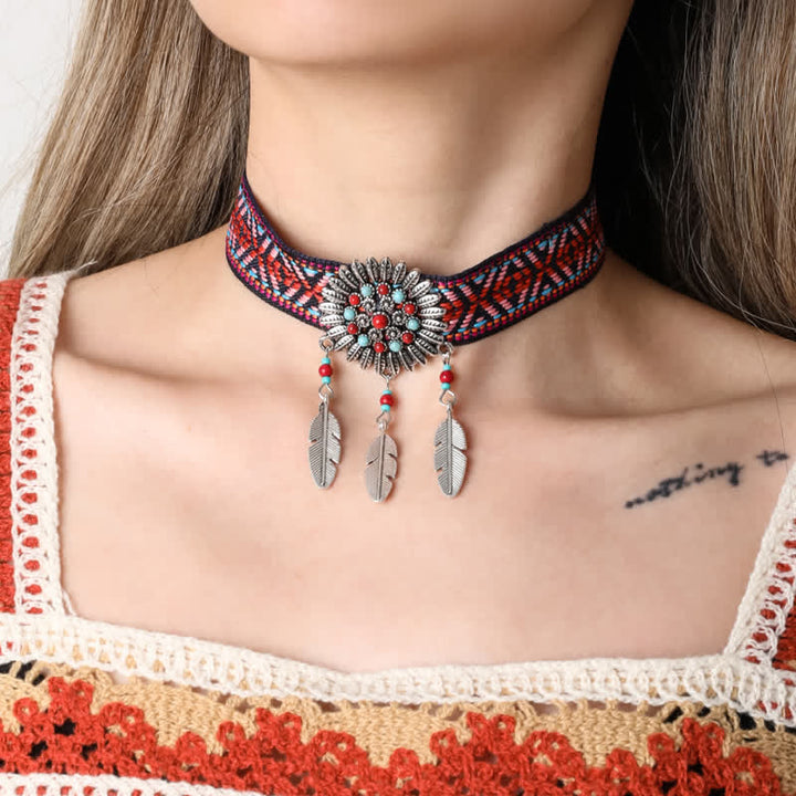 Collier pendentif turquoise en corde de coton tressé style bohème Olivenorma