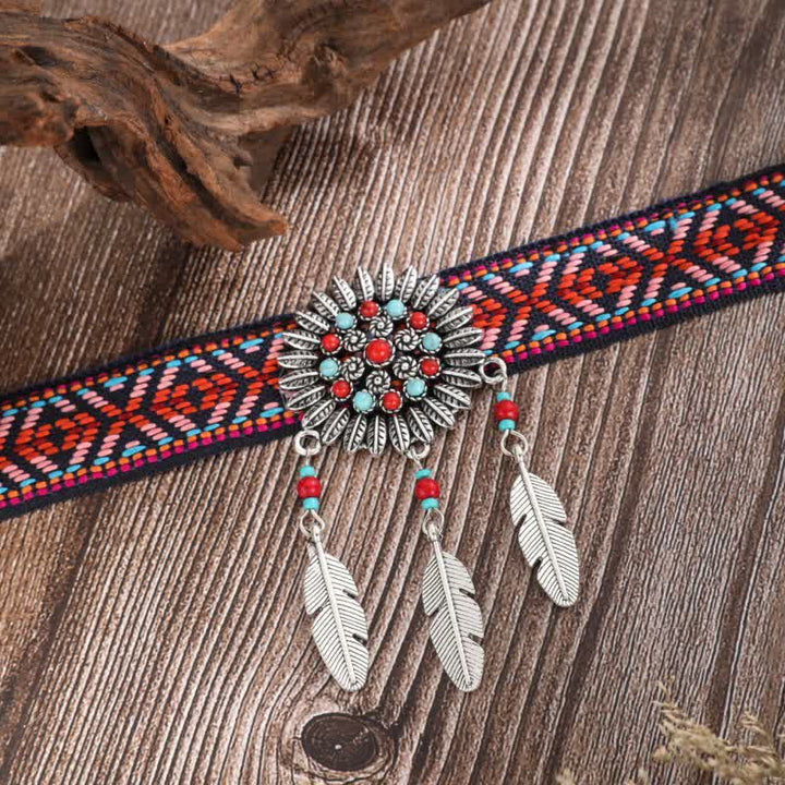 Collier pendentif turquoise en corde de coton tressé style bohème Olivenorma