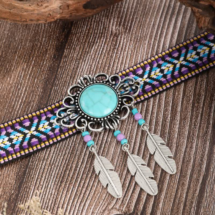 Collier pendentif turquoise en corde de coton tressé style bohème Olivenorma