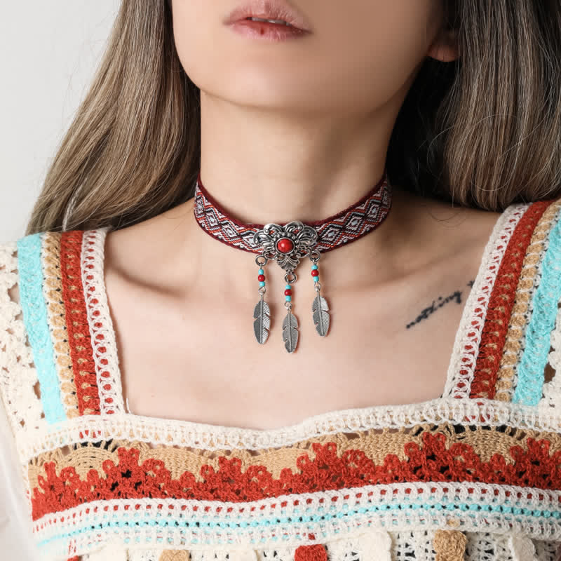 Collier pendentif turquoise en corde de coton tressé style bohème Olivenorma