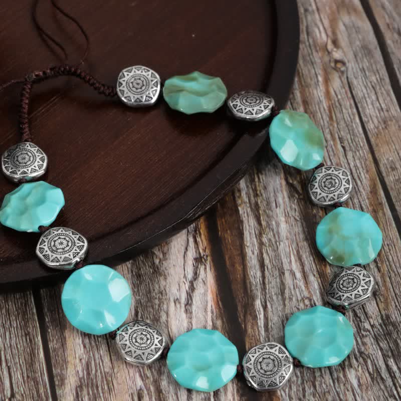 Collier rétro bohème exagéré en alliage turquoise Olivenorma