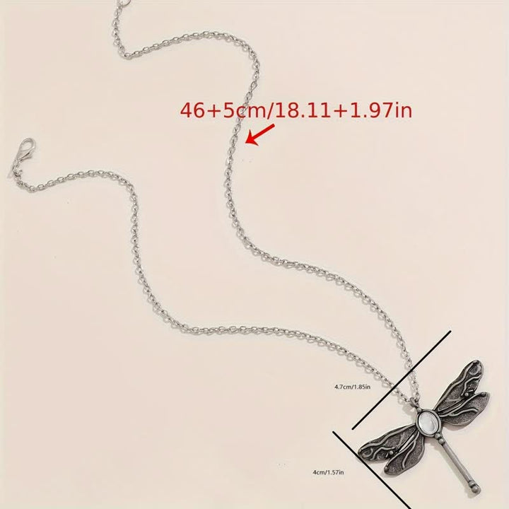 Collier pendentif libellule en pierre de lune incrustée Olivenorma en alliage