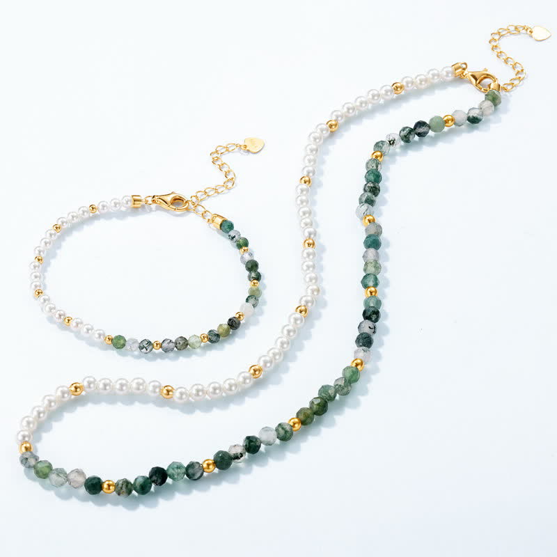 Ensemble de bijoux avec collier et bracelet en perles d'eau douce en agate mousse Olivenorma