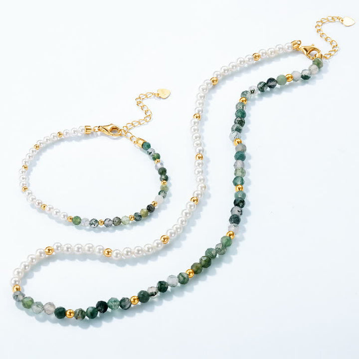 Ensemble de bijoux avec collier et bracelet en perles d'eau douce en agate mousse Olivenorma