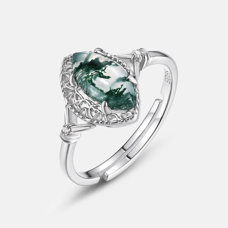 Ensemble de bijoux avec boucles d'oreilles, collier et bague en agate mousse argentée Olivenorma