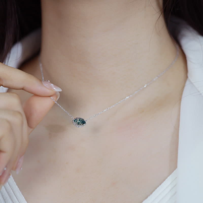 Ensemble de bijoux avec boucles d'oreilles, collier et bague en agate mousse argentée Olivenorma