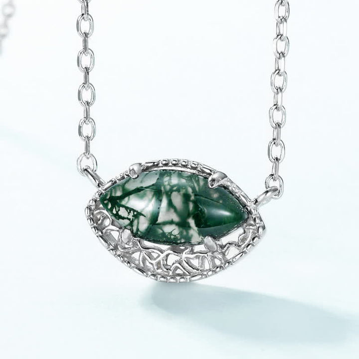 Ensemble de bijoux avec boucles d'oreilles, collier et bague en agate mousse argentée Olivenorma