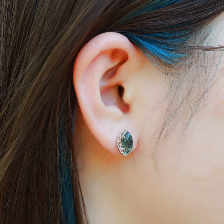 Ensemble de bijoux avec boucles d'oreilles, collier et bague en agate mousse argentée Olivenorma