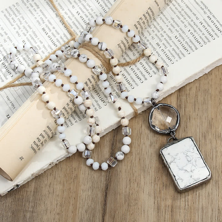 Collier pendentif carré en perles de pierre naturelle Olivenorma