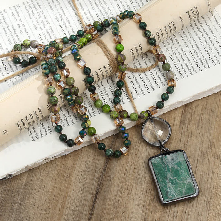 Collier pendentif carré en perles de pierre naturelle Olivenorma