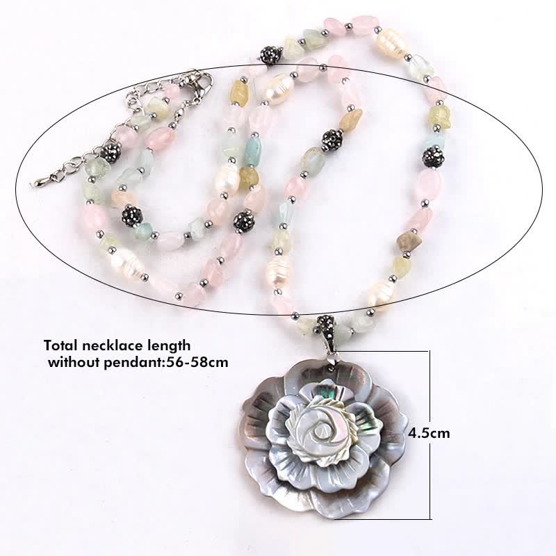 Collier pendentif en forme de cœur et de fleur en pierre naturelle Olivenorma