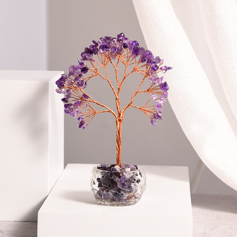 Bol en verre de gravier en cristal naturel Olivenorma Arbre Feng Shui
