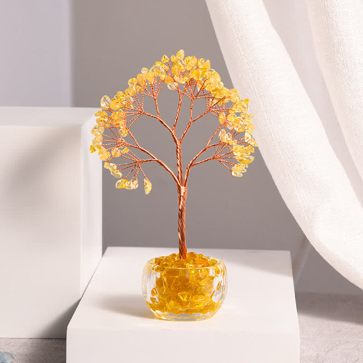 Bol en verre de gravier en cristal naturel Olivenorma Arbre Feng Shui