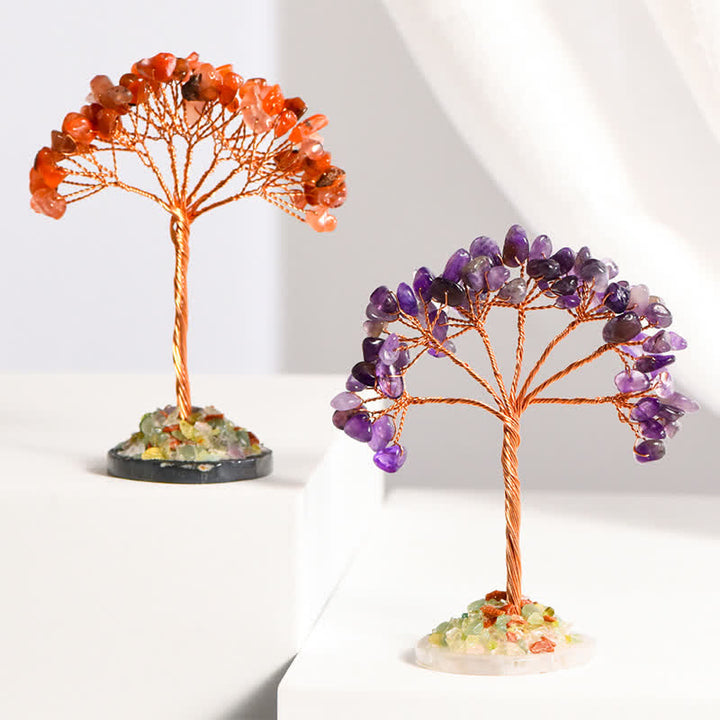 Arbre Feng Shui avec base en agate et gravier de cristal naturel Olivenorma