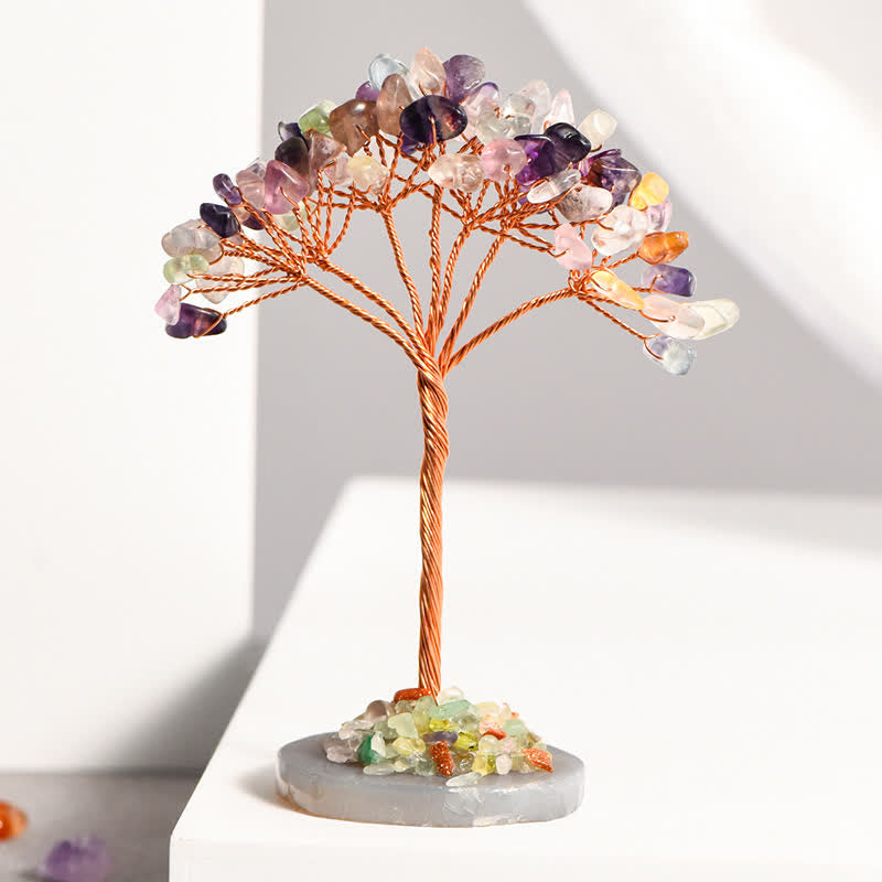 Arbre Feng Shui avec base en agate et gravier de cristal naturel Olivenorma