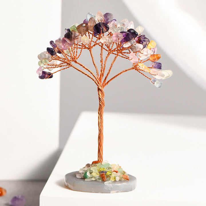 Arbre Feng Shui avec base en agate et gravier de cristal naturel Olivenorma