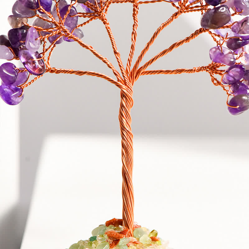 Arbre Feng Shui avec base en agate et gravier de cristal naturel Olivenorma