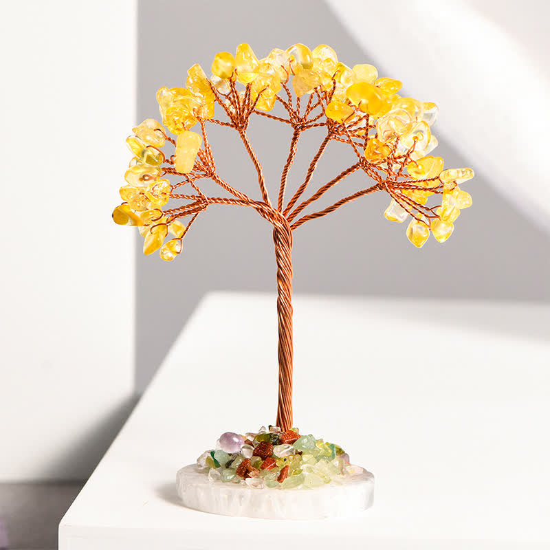 Arbre Feng Shui avec base en agate et gravier de cristal naturel Olivenorma