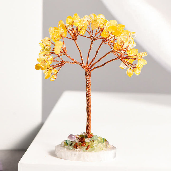 Arbre Feng Shui avec base en agate et gravier de cristal naturel Olivenorma
