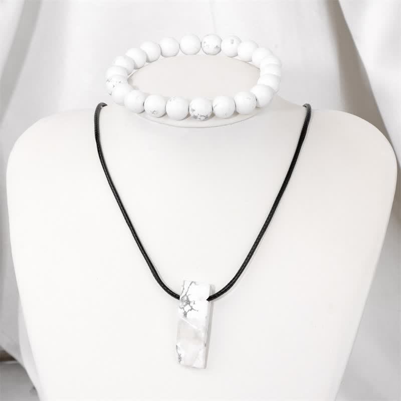 Ensemble de bijoux avec pendentif en pierre naturelle et bracelet en perles Olivenorma