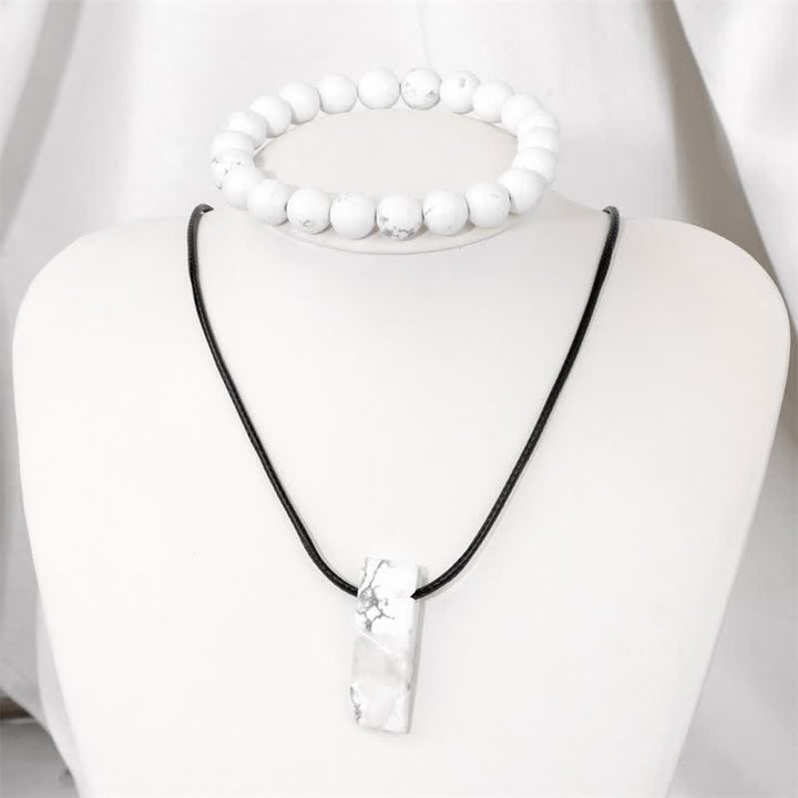 Ensemble de bijoux avec pendentif en pierre naturelle et bracelet en perles Olivenorma