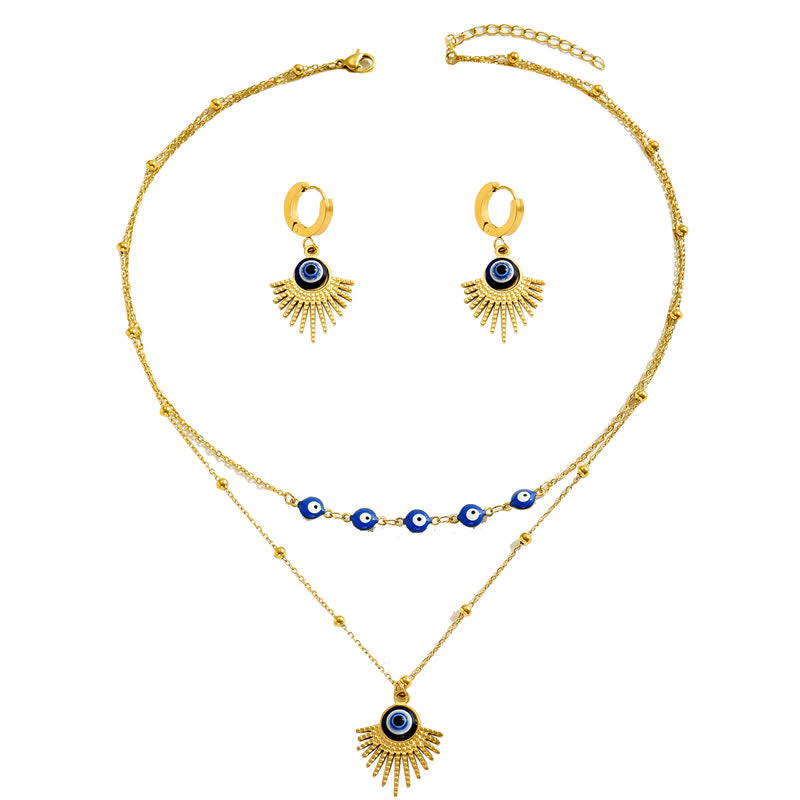 Ensemble de bijoux avec collier et boucles d'oreilles contre le mauvais œil bleu Olivenorma