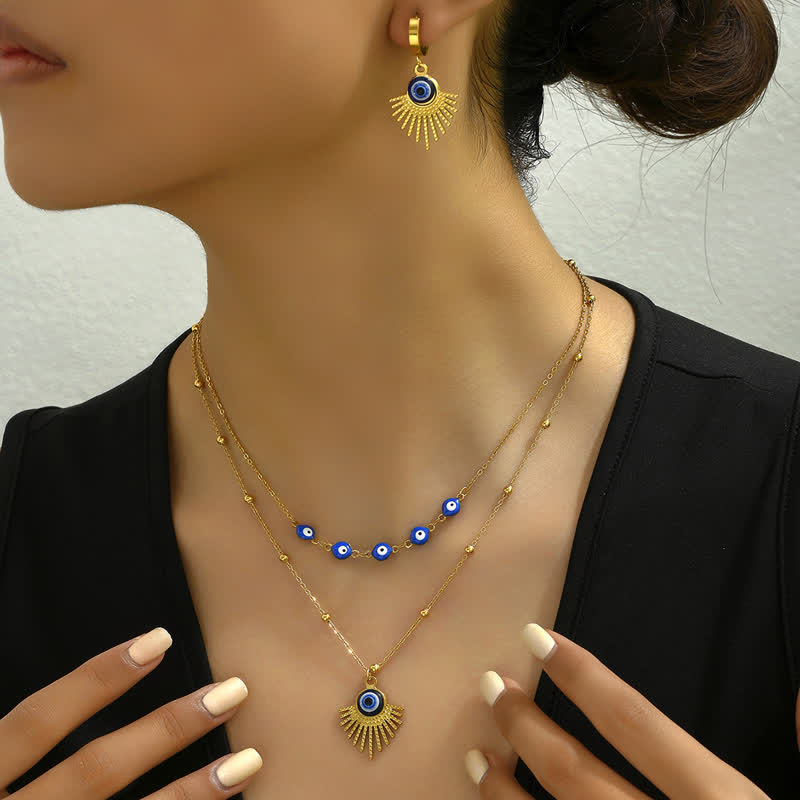 Ensemble de bijoux avec collier et boucles d'oreilles contre le mauvais œil bleu Olivenorma