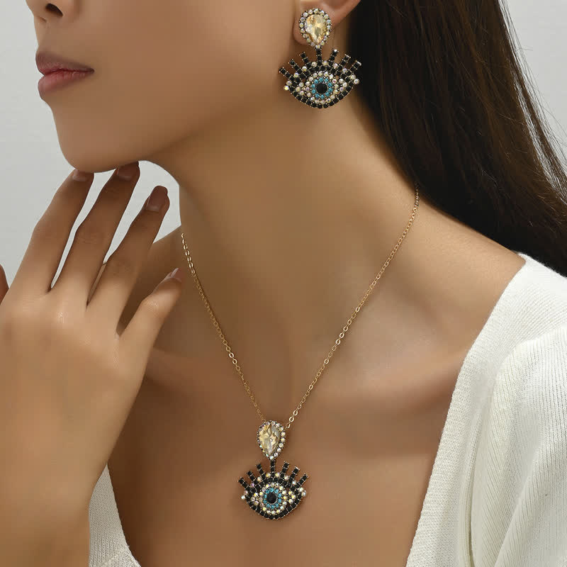 Ensemble de bijoux avec collier et boucles d'oreilles contre le mauvais œil bleu et noir Olivenorma