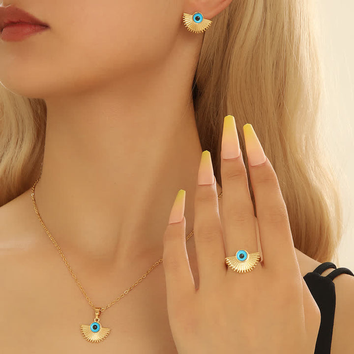 Ensemble de bijoux avec pendentif mauvais œil bleu de style hip-hop Olivenorma