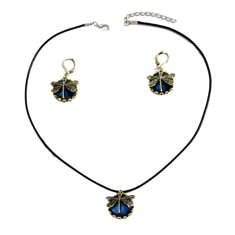 Ensemble de bijoux avec pendentif libellule en topaze bleue incrustée Olivenorma