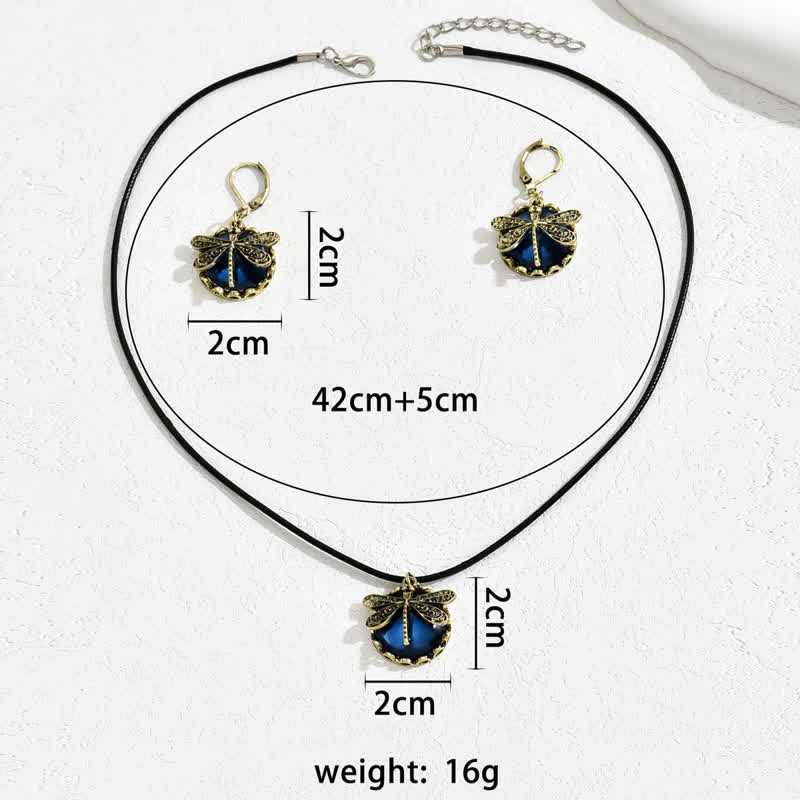 Ensemble de bijoux avec pendentif libellule en topaze bleue incrustée Olivenorma